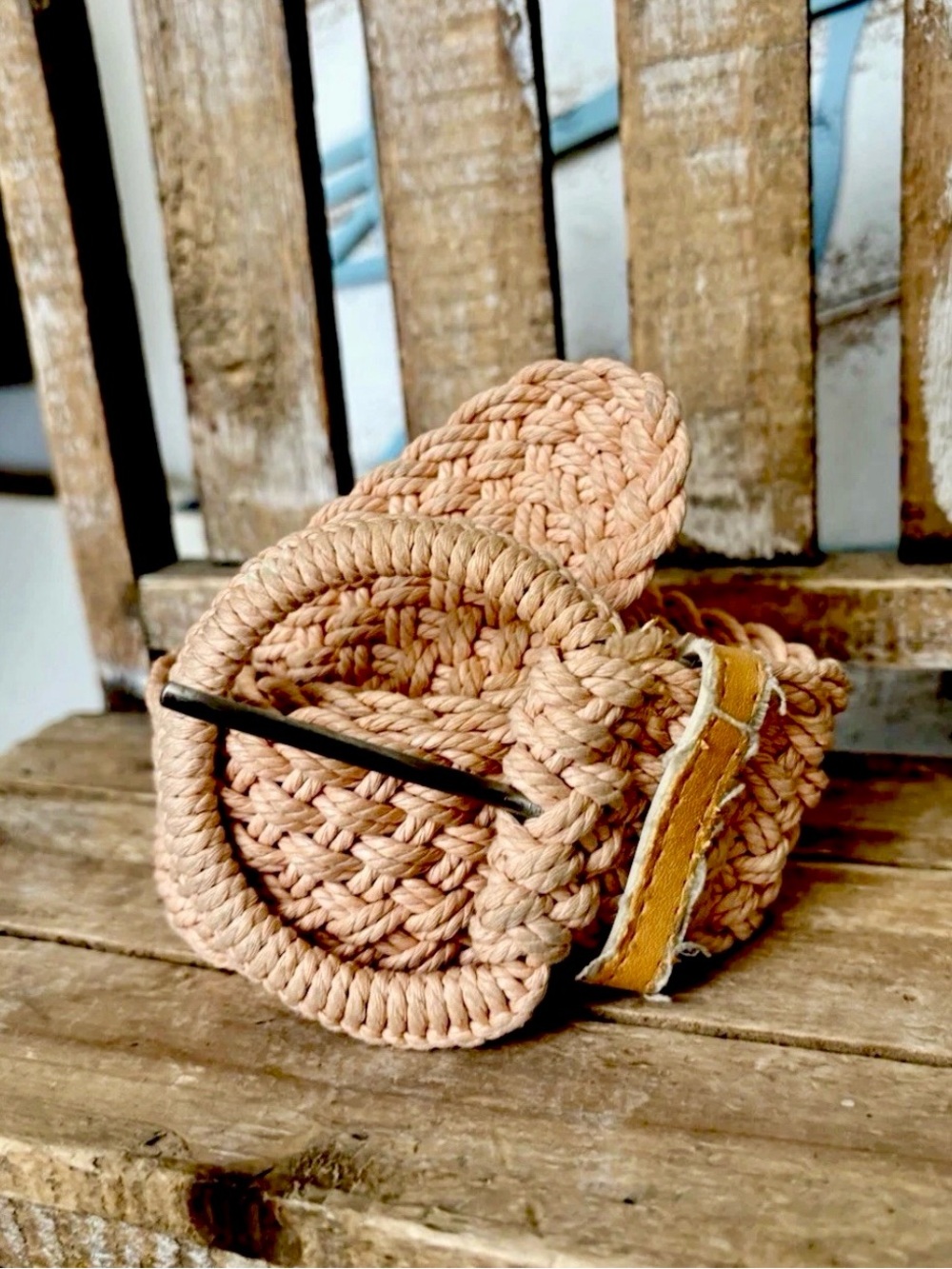 Vintage Peach Woven Braided Belt Woven Boho  90s Sz M 42”